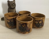 Set of 4 Vintage Earth Tone Otagiri Sake Tea Cups Owl Mugs Made in Japan