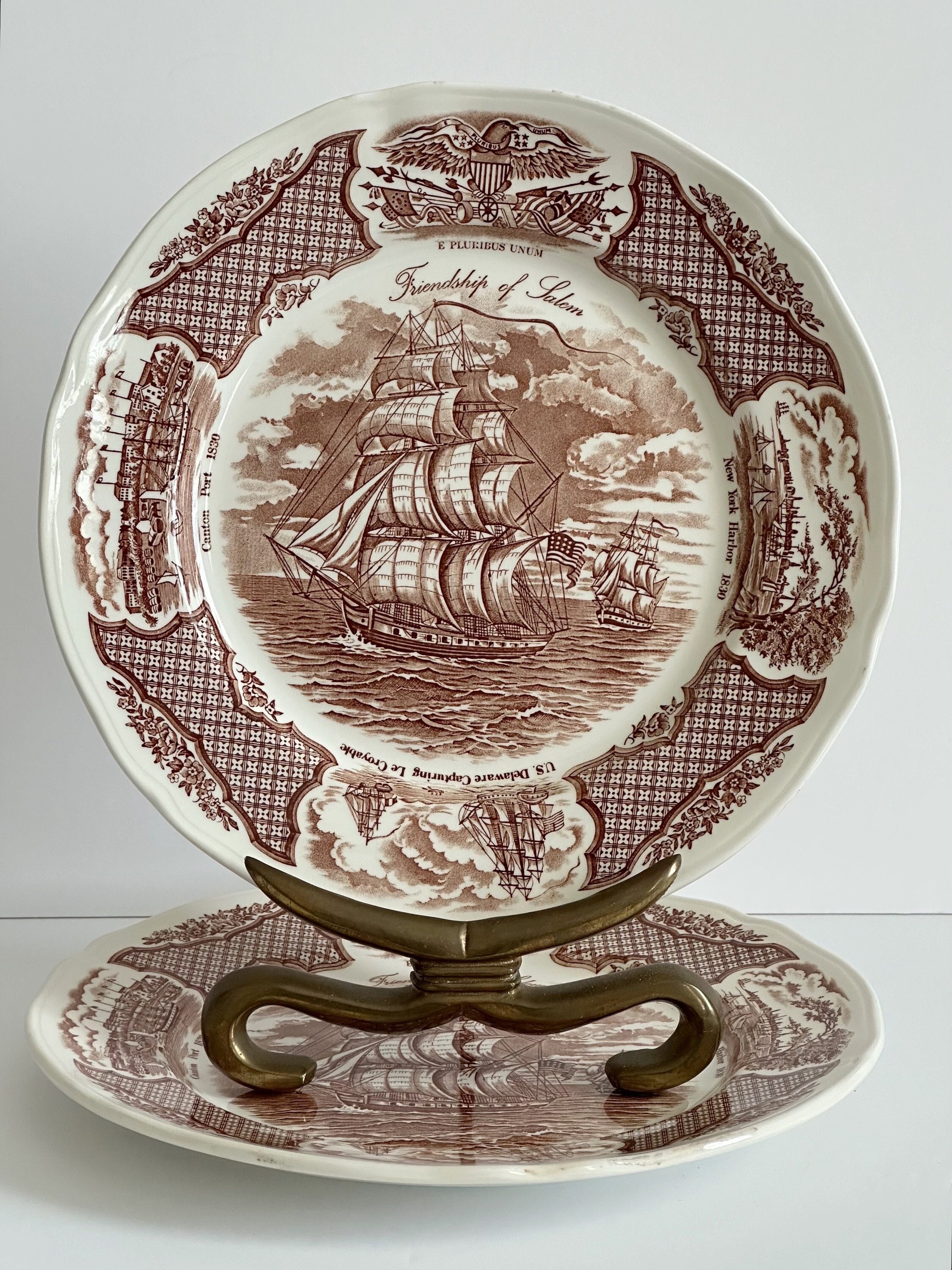 Vintage Friendship of Salem Plate, Brown Transferware, Nautical