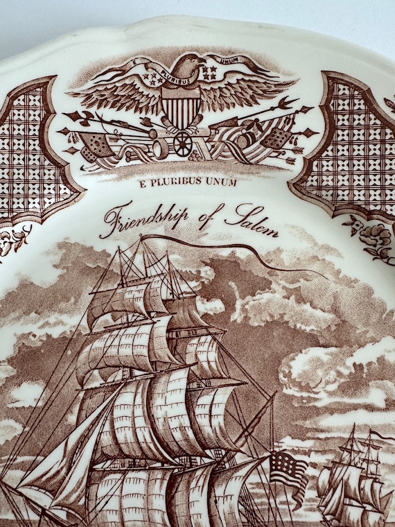 Vintage Friendship of Salem Plate, Brown Transferware, Nautical