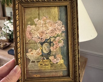 Vintage Mini Floral Painting/Print on Board/Gallery Wall/Cottagecore