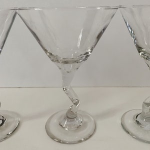 Set of 4 Vintage Zigzag Clear Glass Martini Glasses/Libbey Z Stem Glasses/Retro Barware image 3