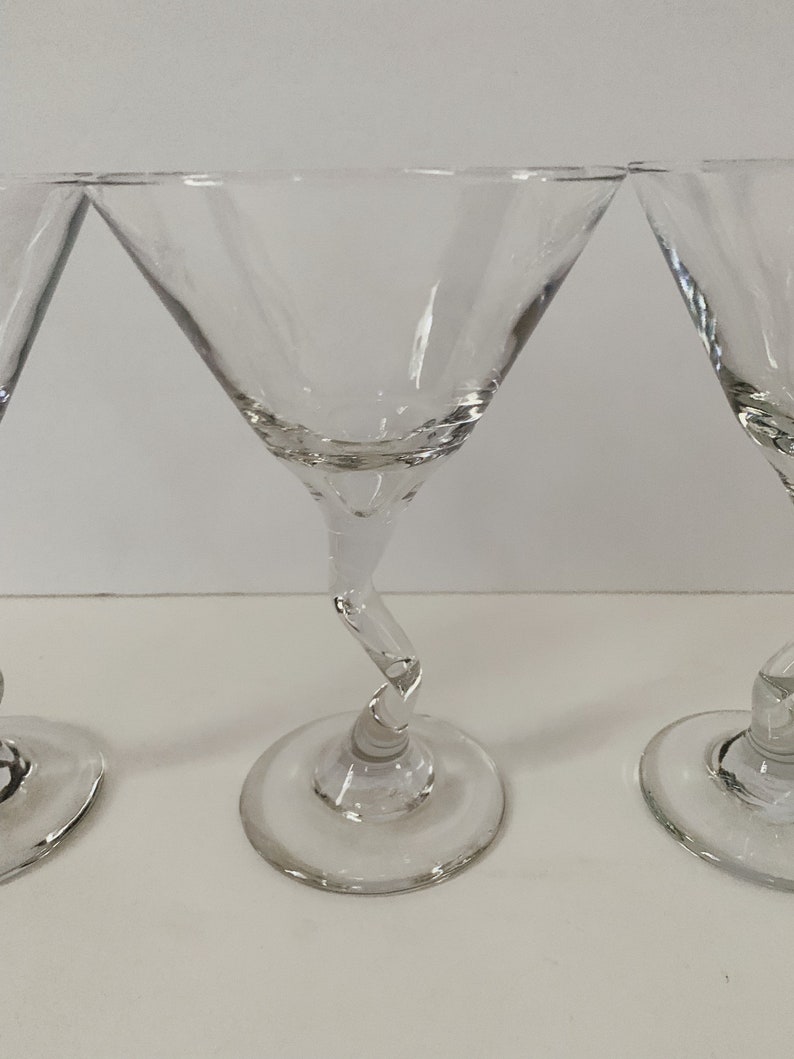 Set of 4 Vintage Zigzag Clear Glass Martini Glasses/Libbey Z Stem Glasses/Retro Barware image 3