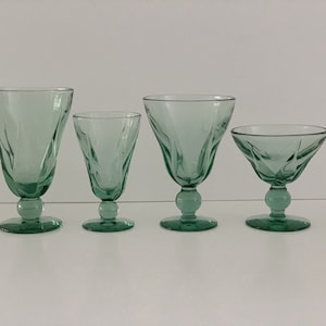 Mixed Set of Vintage Green Fostoria Fairmont Glassware/Vintage Green Swirl Glassware/Depression Glasses