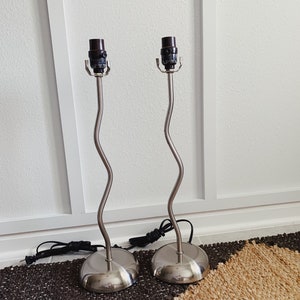 Vintage Pair of Silver Post Modern Squiggle Lamps/Memphis Style