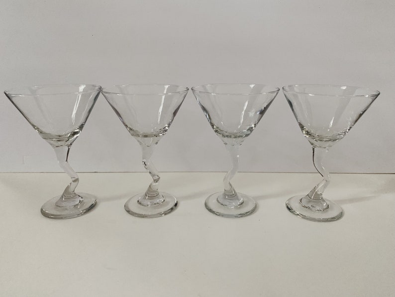 Set of 4 Vintage Zigzag Clear Glass Martini Glasses/Libbey Z Stem Glasses/Retro Barware image 2