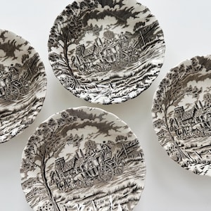 Set of 4 Vintage Myott &quot;Royal Mail&quot; Brown Transferware Ironstone Small Shallow Bowls/Staffordshire England