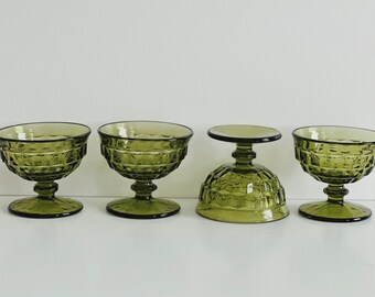 Set of 4 Indiana Glass Whitehall Colony Cubest Coupe glasses/Champagne/Desert Glasses/Olive Green Glasses/Retro Kitchen