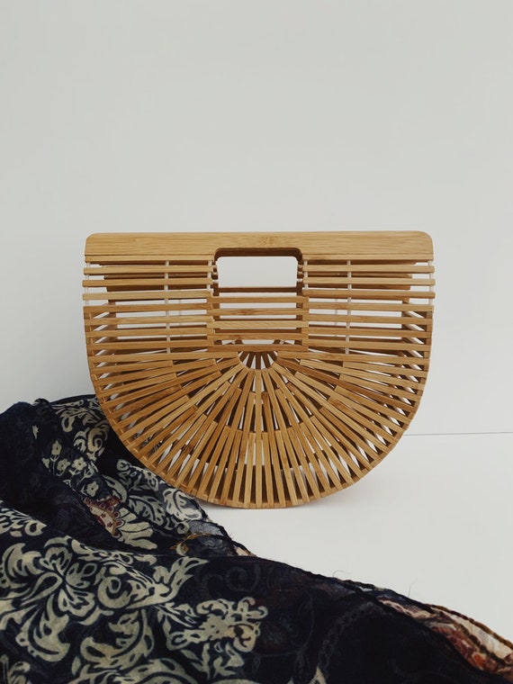 Vintage Bamboo Slat Purse/Half-Moon Crescent Shape