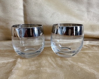 Set of 2 Vintage Large Silver Rimmed Dorothy Thorpe Style Roly Poly Cocktail Glasses/Mid Century Barware/Retro Barware