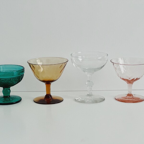 Set of 4 Vintage Mixed Coupe Glasses/Champagne/Desert/Mid Century