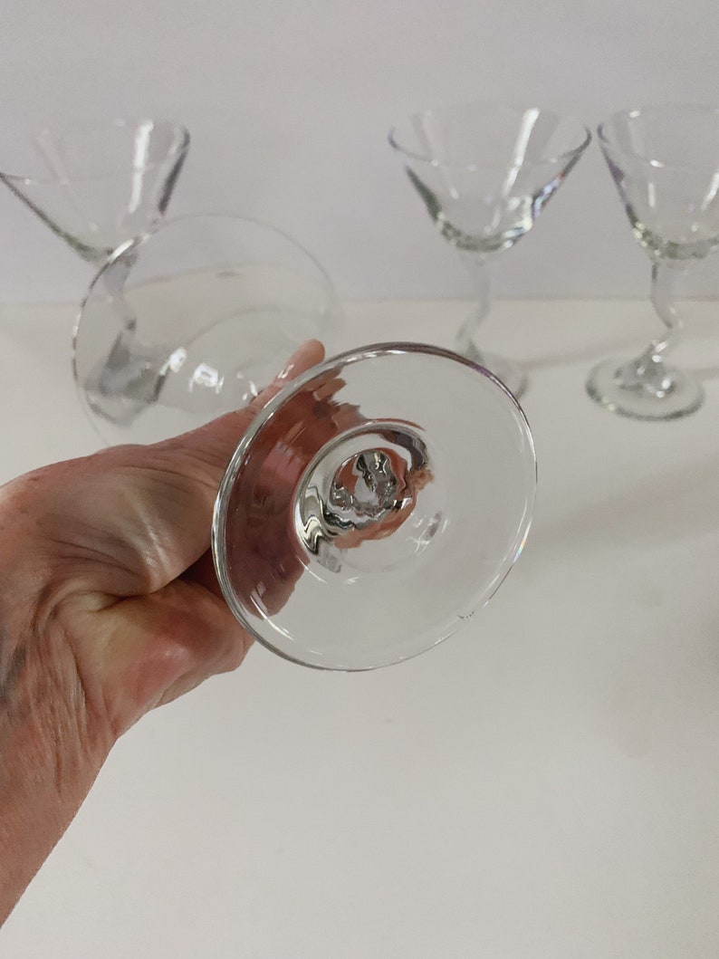 Set of 4 Vintage Zigzag Clear Glass Martini Glasses/Libbey Z Stem Glasses/Retro Barware image 6