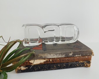 Vintage Chunky Clear Glass Block DAD Paperweight/Fostoria for Avon/DAD Gift/1980&#39;s