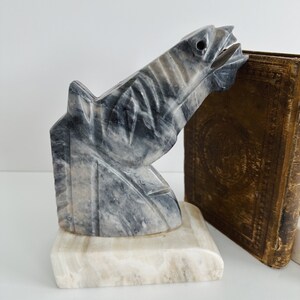 Serre-livres tête de cheval en marbre noir vintage/serre-livres cheval en pierre/moderne vintage image 7