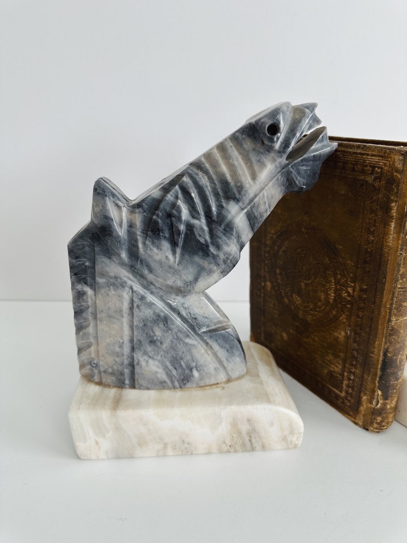 Serre-livres tête de cheval en marbre noir vintage/serre-livres cheval en pierre/moderne vintage image 7
