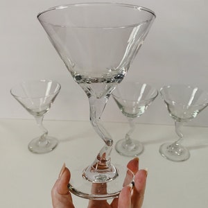 Set of 4 Vintage Zigzag Clear Glass Martini Glasses/Libbey Z Stem Glasses/Retro Barware image 4