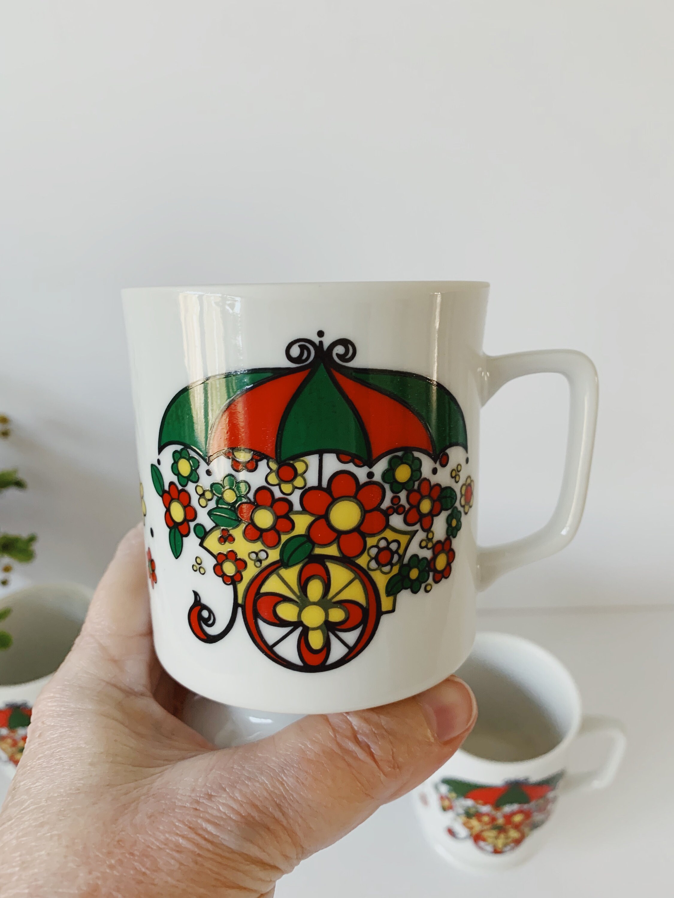  Collectibles 陶器プレート 2021含む他4枚 Set of 4 Vintage Flower Cart Pedestal Mugs/made in Japan/mid