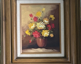 Vintage Ornate Framed Floral Oil Painting/8" x 10" Canvas/Original Robert Cox Painting/Mid Century/Gallery Wall