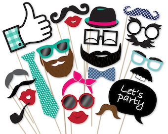 Accesorios para fotomatón de fiesta de los 90: labios, bigote y gafas de sol (PDF)