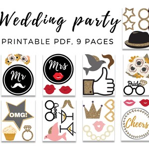 Wedding Photo Booth Props Printable Glitter Wedding Party Photo Booth ...