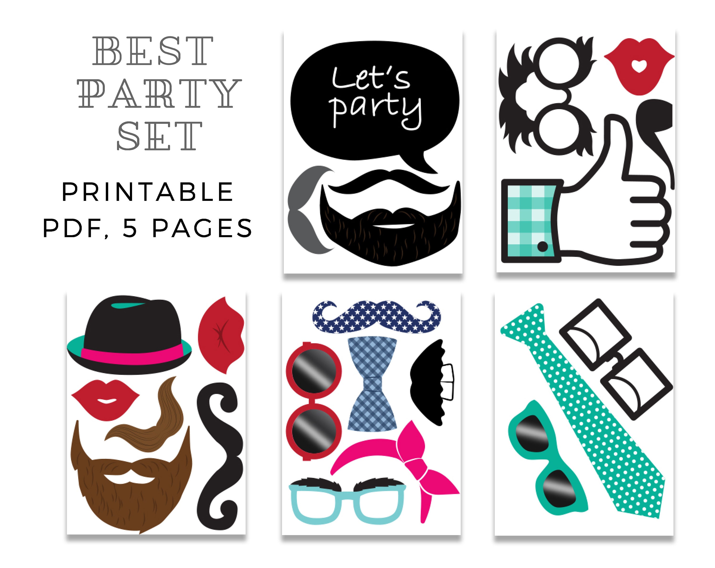Hipster Photo Booth Props Printabe Party Props 90's Birthday Party ...