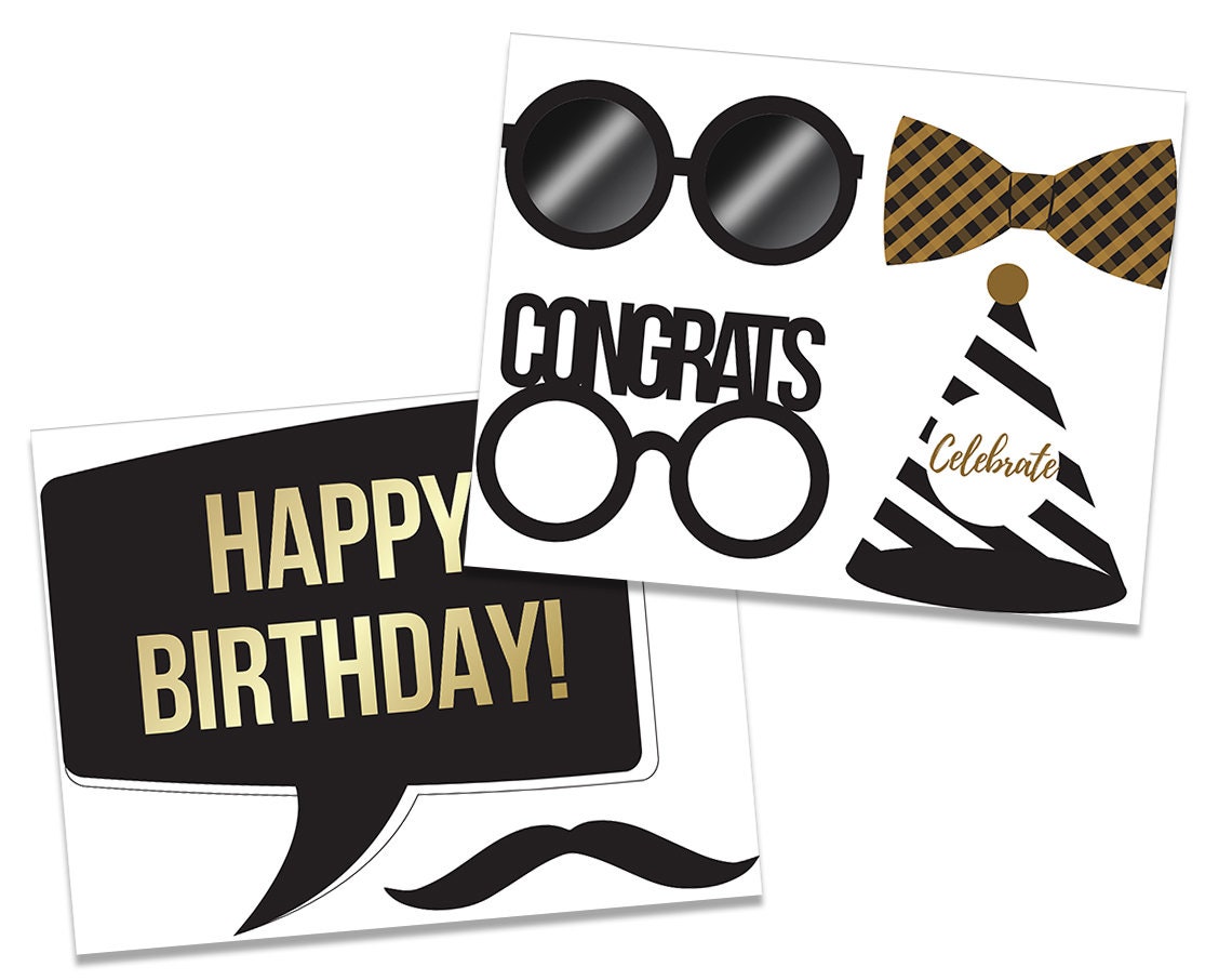 40th Birthday Photo Booth Props. Printable Black and Gold - Etsy