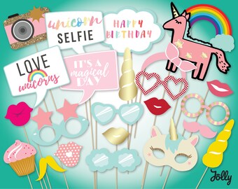 Accesorios para fotomatón de unicornio: Imprimibles de arcoíris (Descarga digital)