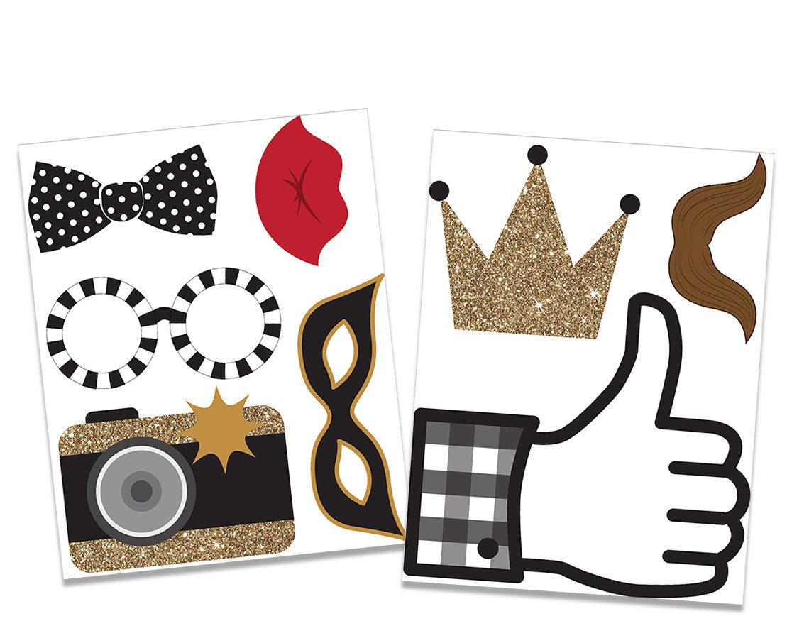 40th Birthday Photo Booth Props. Printable Black and Gold - Etsy