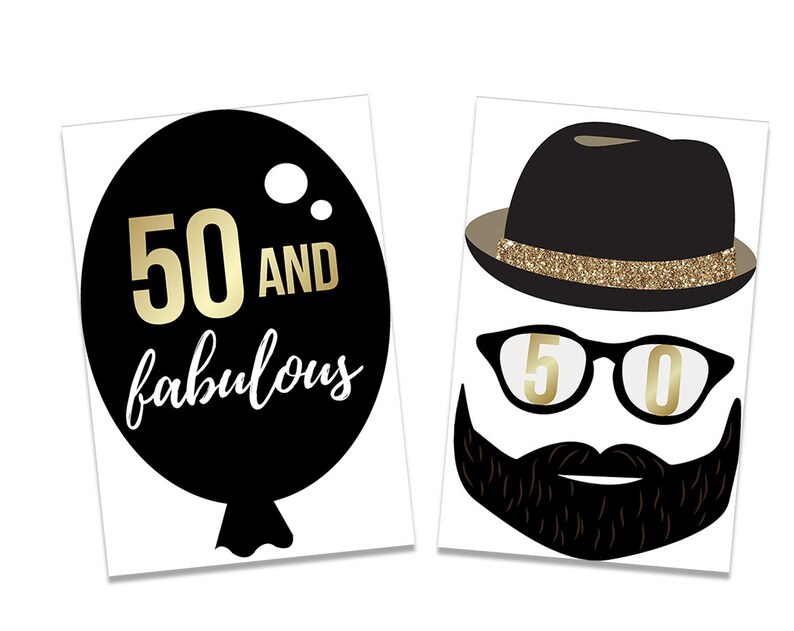 50th Birthday Party Photo Booth Props: Black & Gold Glitter (PDF) - Etsy