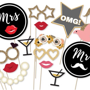 Wedding Photo Booth Props Printable Glitter Wedding Party Photo Booth Props Just Married Props Mrs & Mr Photo Booth Wedding Party Decoration