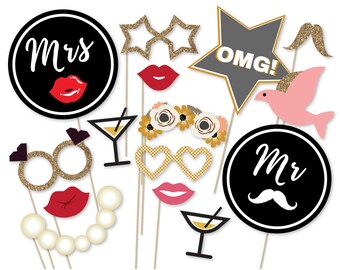 Wedding Photo Booth Props Printable Glitter Wedding Party Photo Booth Props Just Married Props Mrs & Mr Photo Booth Wedding Party Decoration