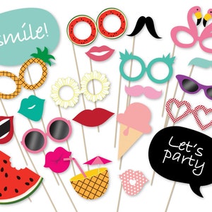 Sommer Party Photo Booth Requisiten Printable PDF. Flamingo Party Photo Booth Hawaii Party Dekorationen Strand Party Requisiten Pool Party Foto Requisiten