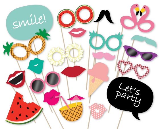 Summer Party Photo Booth Props Printable Pdf Flamingo Party Photo Booth Hawaiian Party Decorations Beach Party Props Pool Party Photo Props