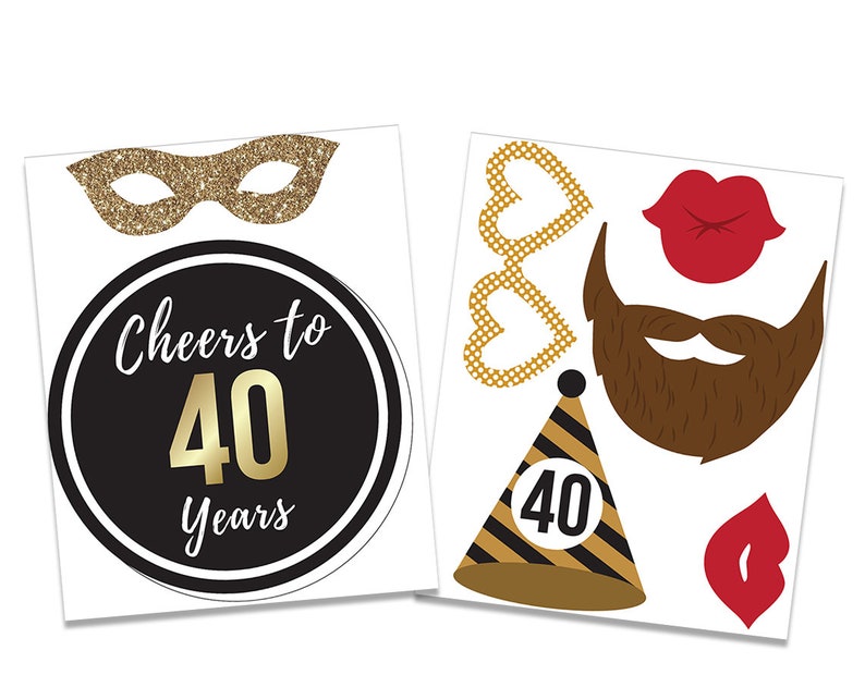40th Birthday Photo Booth Props. Printable Black and Gold photo props ...