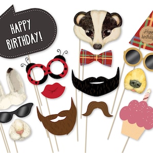 Woodland Animal Photo Booth Props: Camping Birthday Party (Printable PDF)