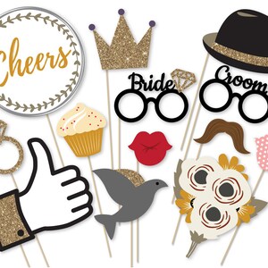 Wedding Photo Booth Props Printable Glitter Wedding Party Photo Booth ...