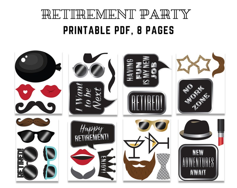 Retirement Party Photo Booth Props. Printable Retired Party - Etsy
