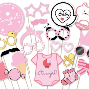 Girl Baby Shower Photo Booth Props: Printable Party Decorations (PDF)