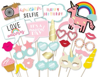 Accesorios de unicornio para fotomatón de cumpleaños: Decoraciones mágicas para fiestas (Descarga digital)