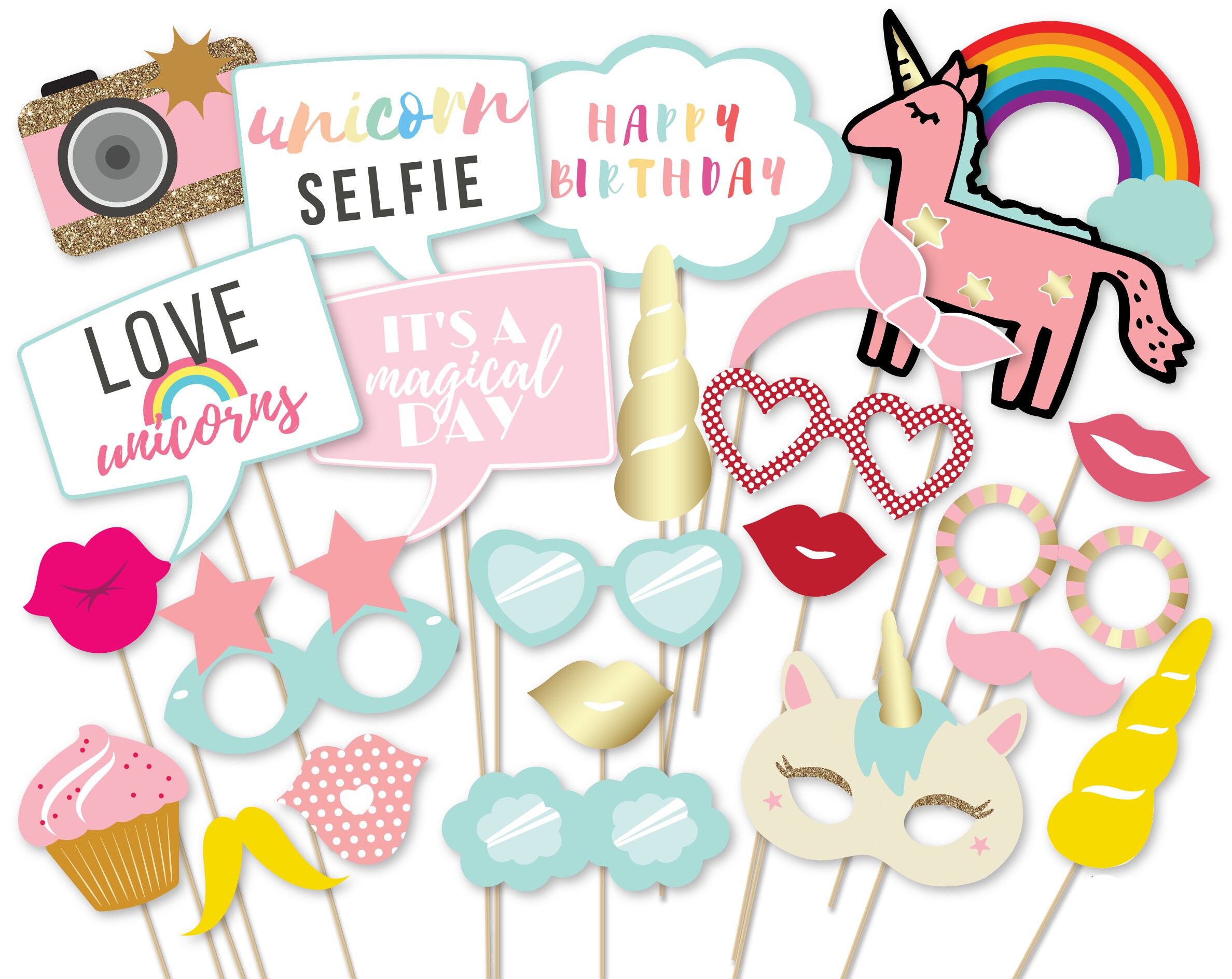 Unicorn Photo Booth Props Printable Photo Booth Unicorn Birthday Party Props Unicorn Themed ...