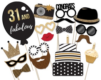 Accesorios para fotomatón de cumpleaños número 31: decoraciones imprimibles (PDF)