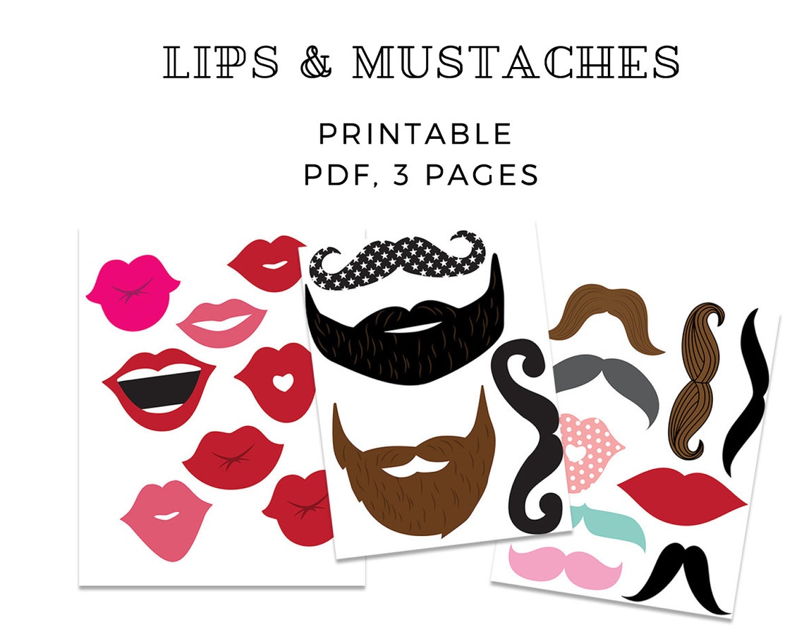 Printable Mustache Photo Booth Props Lips and Beard Photo Booth Props Wedding Party Props ...