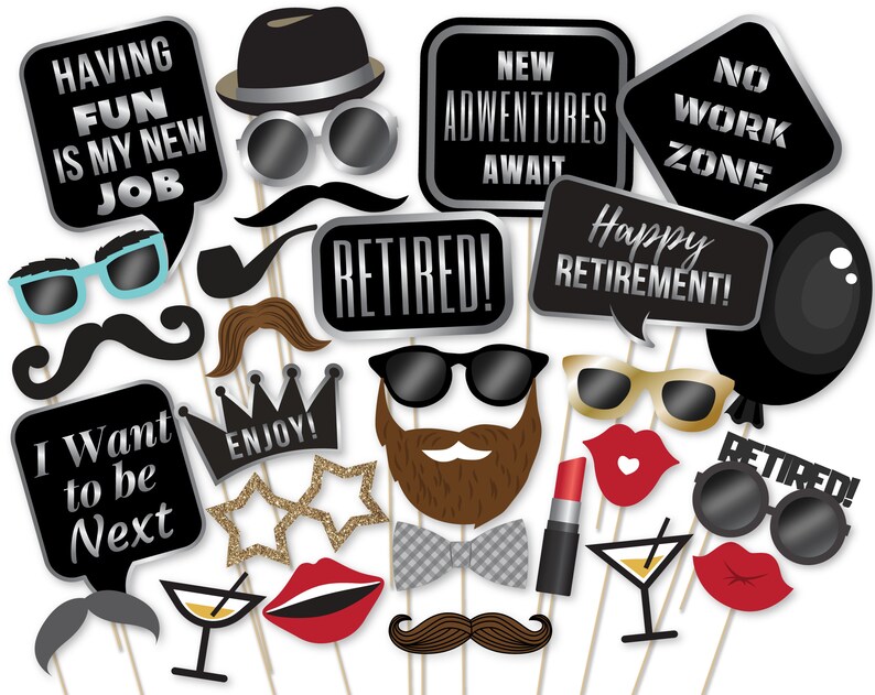 Retirement Party Photo Booth Props Printable Retired Party Etsy