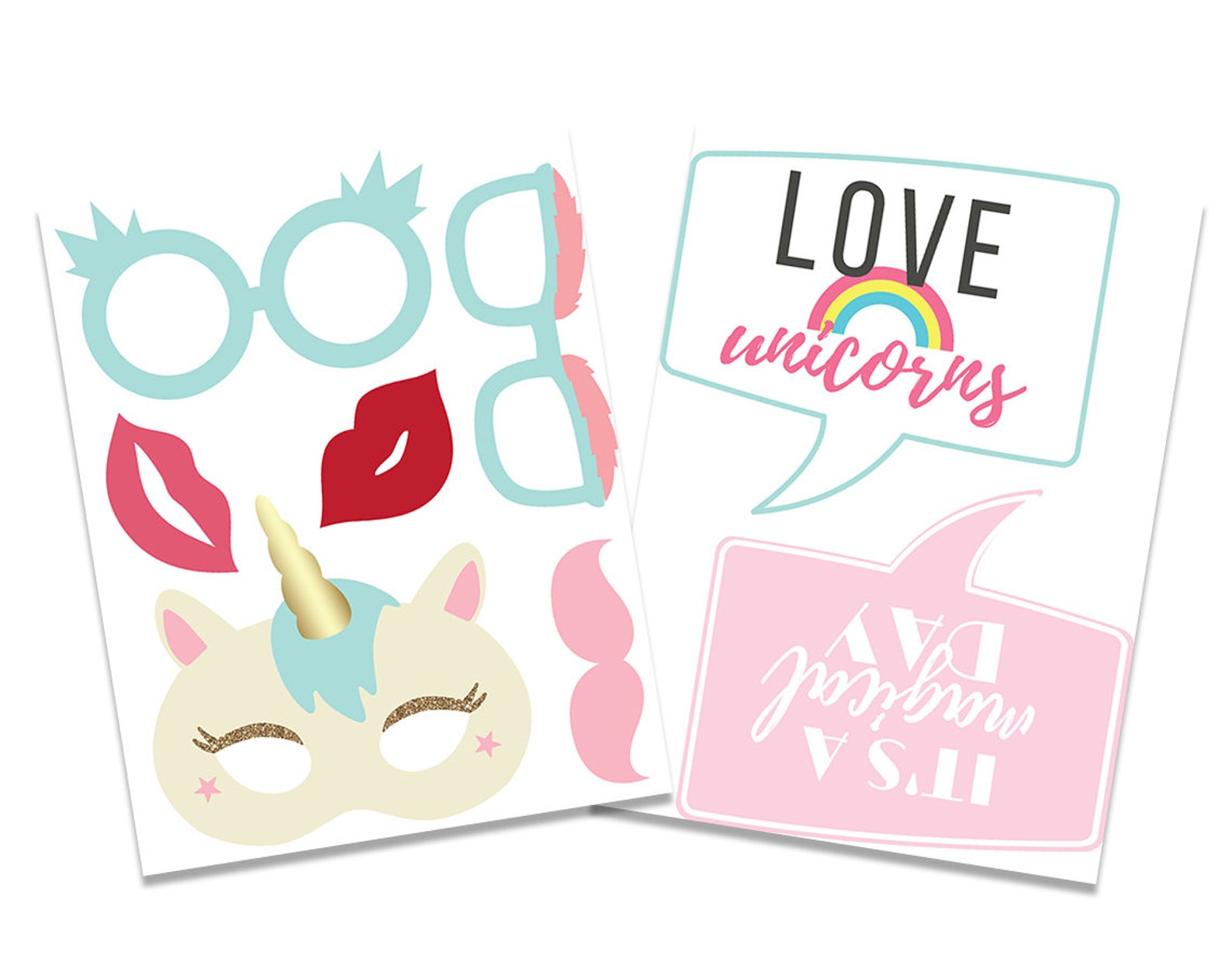 Unicorn Photo Booth Props. Printable Unicorn Party Props, Magical Unicorn Photobooth. Rainbow ...