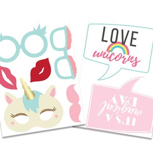 Unicorn Photo Booth Props. Printable Unicorn Party Props, Magical Unicorn Photobooth. Rainbow ...