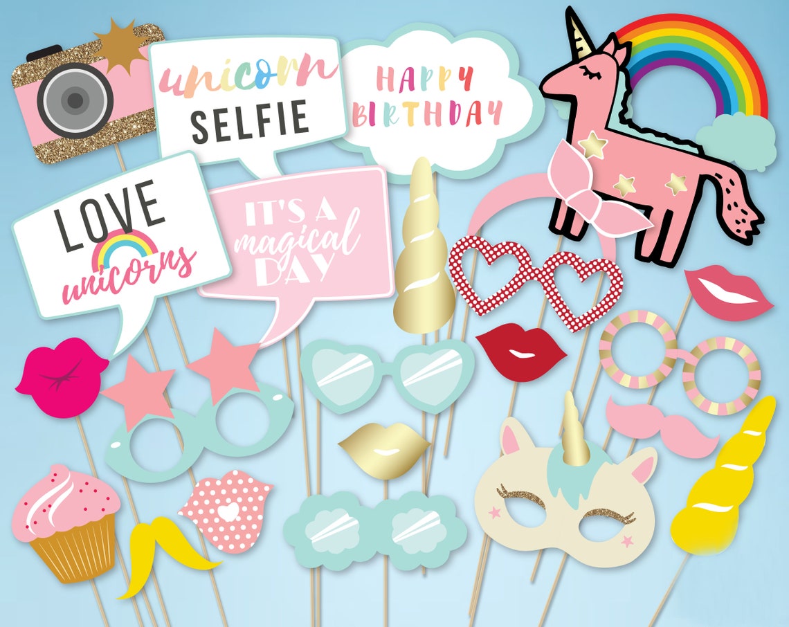 Unicorn Photo Booth Props. Printable Unicorn Party Props, Magical Unicorn Photobooth. Rainbow ...