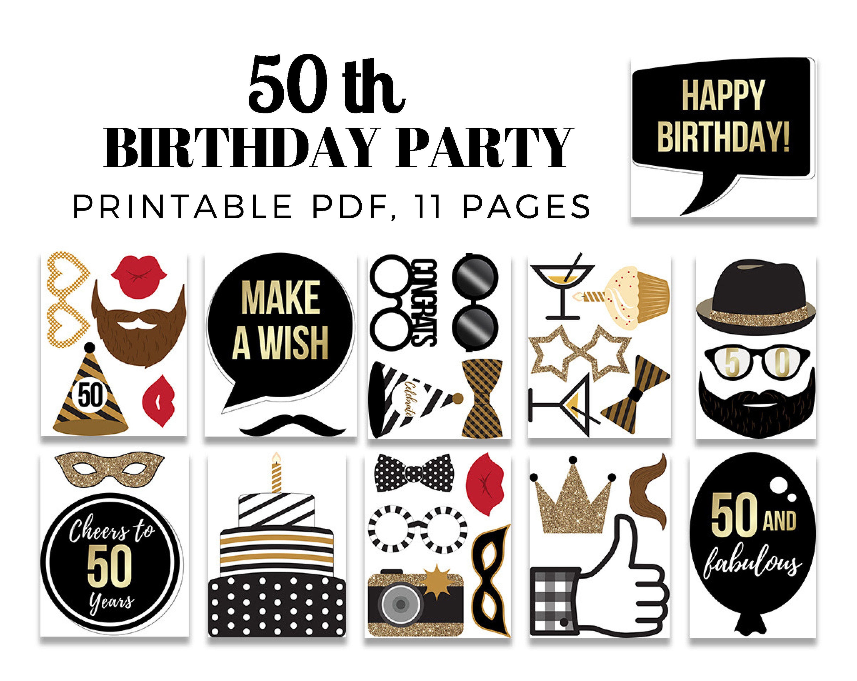 50th Birthday Photo Booth Props Printable PDF. Birthday Party - Etsy ...
