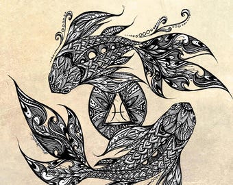 Astrologie Ink Art Print – Pisces – Astrologie