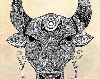 Kunstdruck mit Stier-Tierkreiszeichen - Astrologie