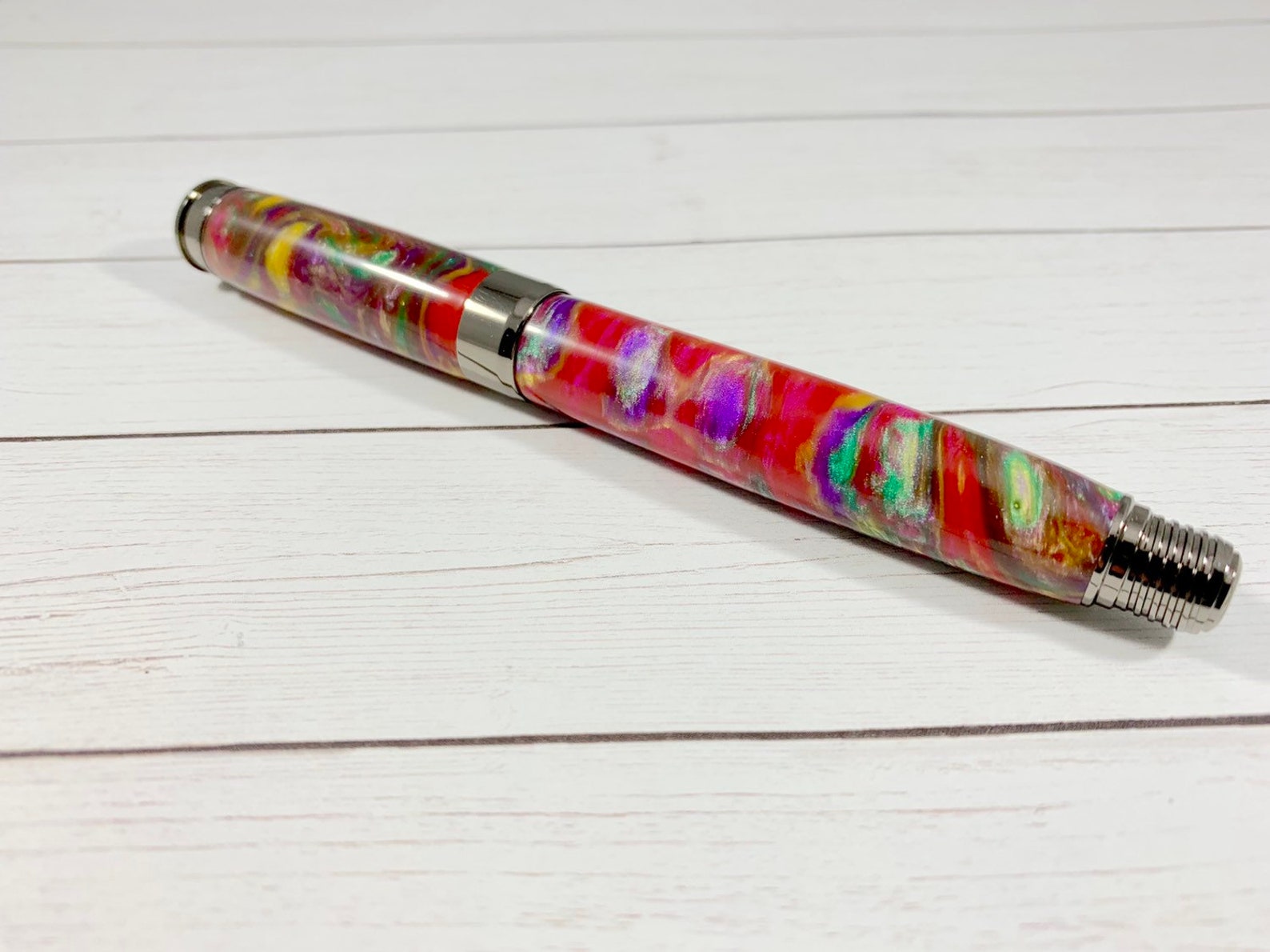 Hand Turned Multicolor Rollerball Pen Colorful Custom Pen Etsy Polska