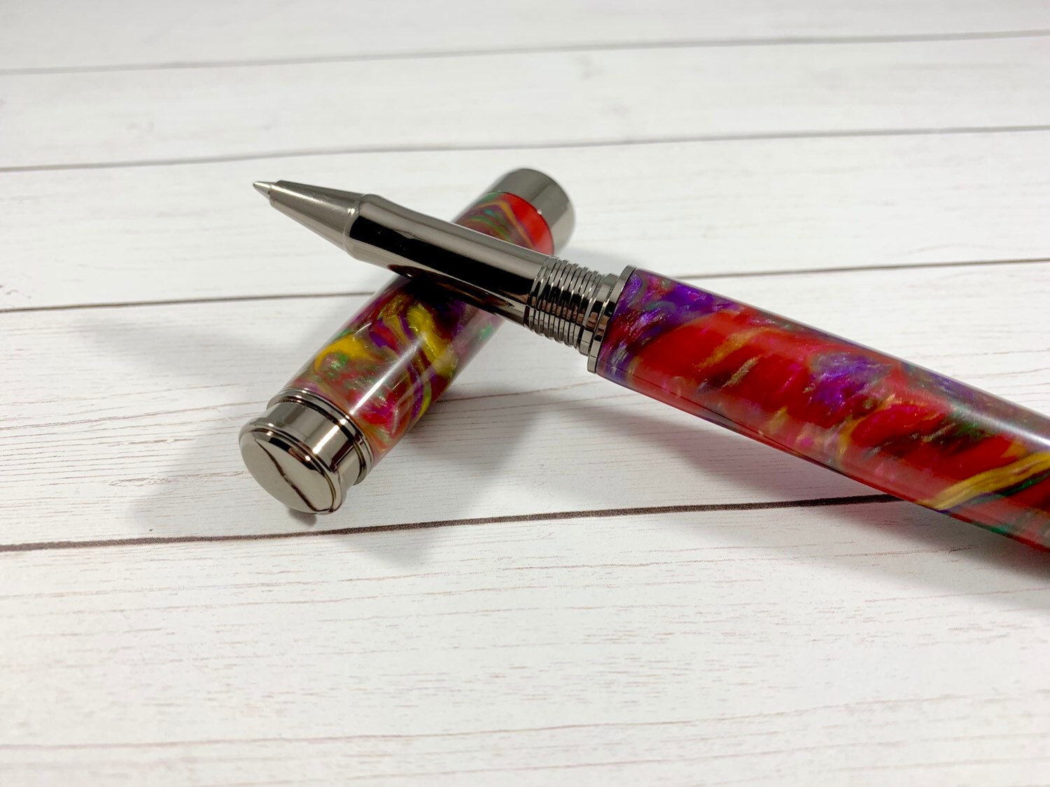 Hand Turned Multicolor Rollerball Pen Colorful Custom Pen Etsy Polska